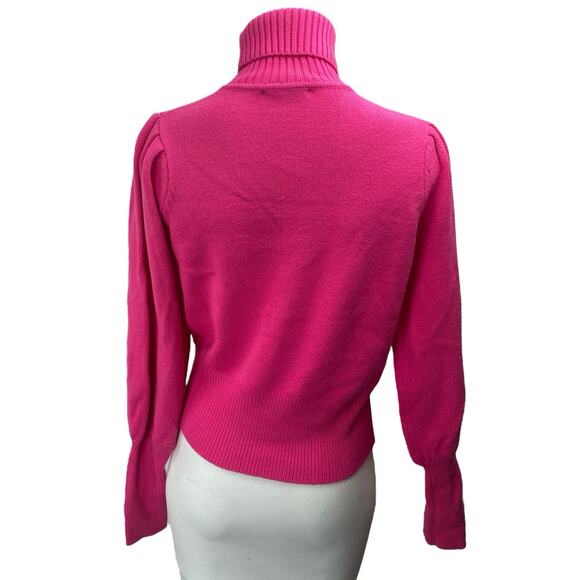 French Connection Women's Pink Turtleneck Long Puff Sleeve Knit Sweater Top XS - Picture 2 of 4